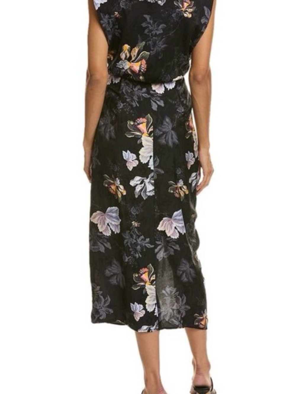 All Saints Isla Lily Silk Rushed Split Midi Dress - Black - Picture 2 of 6